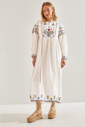لباس سفید زنانه بافتنی پنبه - پلی استر رگولار کد 819428104