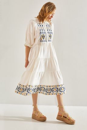 لباس سفید زنانه بافتنی پنبه - پلی استر رگولار کد 819426732