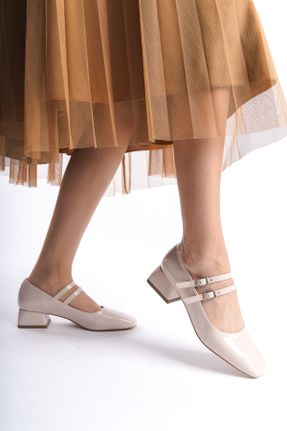 کفش پاشنه بلند کلاسیک بژ زنانه چرم مصنوعی پاشنه ضخیم پاشنه کوتاه ( 4 - 1 cm ) کد 808679526