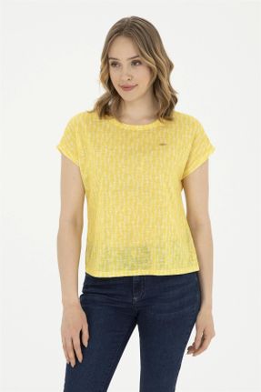 تی شرت زرد زنانه پلی استر یقه گرد کراپ کد 825673974