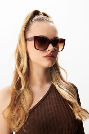 عینک آفتابی قهوه ای زنانه 50 UV400 استخوان سایه روشن بیضی کد 110594901