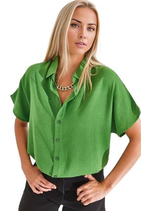 پیراهن سبز زنانه بافت یقه پیراهنی اورسایز کد 827174841