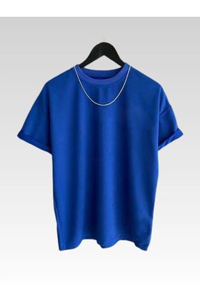 تی شرت آبی زنانه اورسایز یقه گرد پنبه - پلی استر 3
