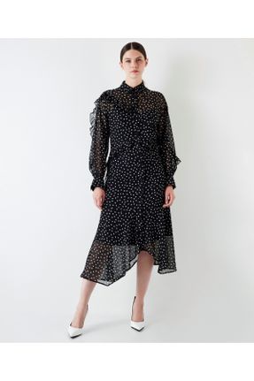 لباس مشکی زنانه بافتنی پلی استر رگولار آستین-بلند بیسیک کد 771884136