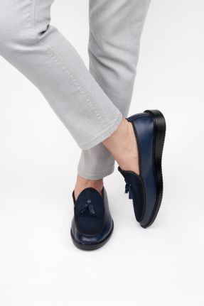 کفش کژوال سرمه ای مردانه چرم لاکی پاشنه کوتاه ( 4 - 1 cm ) پاشنه ساده کد 817474316