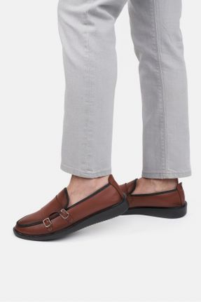 کفش کژوال قهوه ای مردانه چرم مصنوعی پاشنه کوتاه ( 4 - 1 cm ) پاشنه نازک کد 817169708