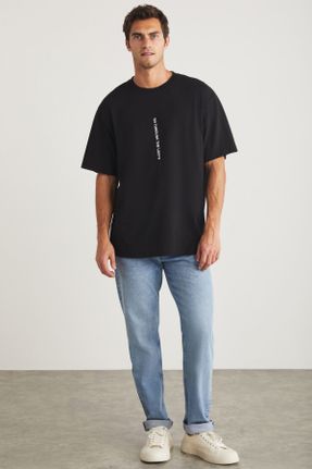 تی شرت مشکی مردانه ریلکس یقه گرد تکی جوان کد 776607091
