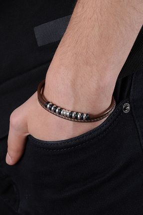 دستبند جواهر قهوه ای زنانه چرم MRHERO - کد 647630934