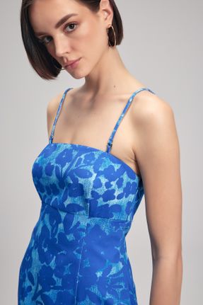 لباس آبی زنانه بافتنی طرح گلدار Fitted کد 819297374