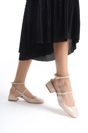 کفش پاشنه بلند کلاسیک بژ زنانه چرم مصنوعی پاشنه ضخیم پاشنه کوتاه ( 4 - 1 cm ) کد 827209927