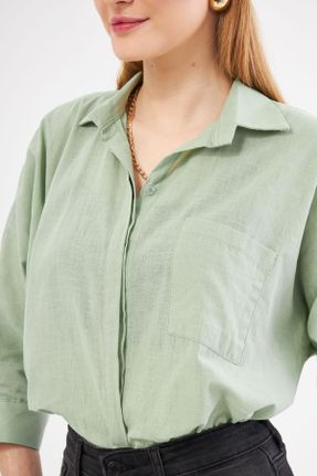 پیراهن سبز زنانه اورسایز یقه پیراهنی پنبه - پلی استر کد 829211428