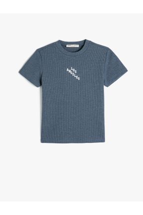 تی شرت آبی بچه گانه رگولار یقه گرد تکی کد 802613994