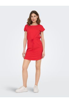 لباس قرمز زنانه بافتنی راحت آستین-کوتاه کد 691830337