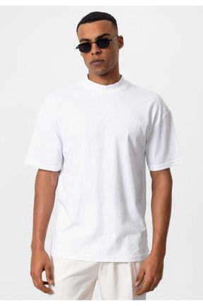 تی شرت سفید مردانه اورسایز یقه گرد کد 696726775