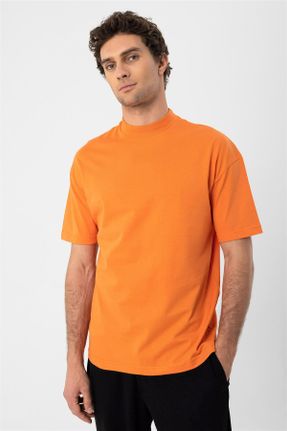 تی شرت نارنجی مردانه اورسایز یقه گرد کد 696725979