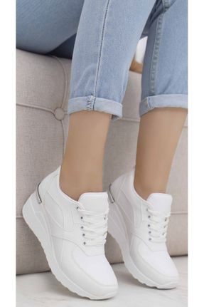 کفش اسنیکر سفید زنانه بند دار چرم مصنوعی کد 751167203