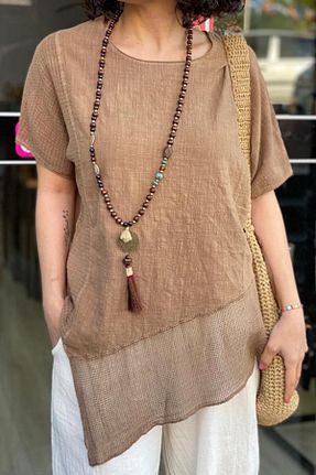 بلوز قهوه ای زنانه ساده AYASOFYA OTANTIK - کد 741855069