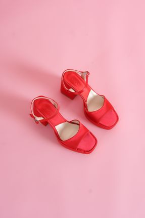 کفش پاشنه بلند پر قرمز زنانه پاشنه بلند ( +10 cm) پارچه نساجی پاشنه پر کد 248227814