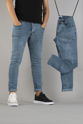 شلوار جین آبی مردانه پاچه تنگ پنبه (نخی) اسلیم استاندارد کد 330618316