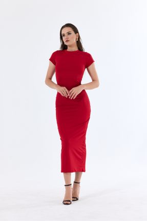 لباس قرمز زنانه بافت آستین-کوتاه کد 814927868