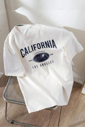 تی شرت سفید مردانه پنبه (نخی) یقه گرد رگولار تکی طراحی کد 807847435