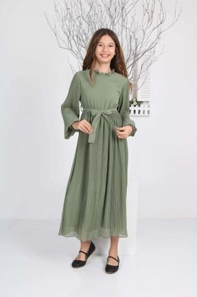 لباس سبز زنانه تریکو شیفون رگولار آستین-بلند کد 785539042