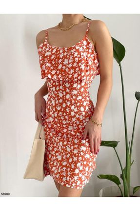 لباس نارنجی زنانه بافتنی پنبه (نخی) طرح گلدار رگولار بند دار بیسیک کد 692427723