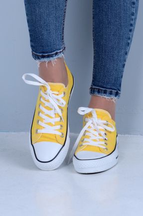کفش اسنیکر زرد زنانه بند دار کتان کد 449023255