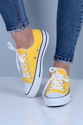 کفش اسنیکر زرد زنانه بند دار پارچه نساجی کد 449023255