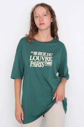 تی شرت سبز زنانه اورسایز یقه گرد تکی کد 758675665