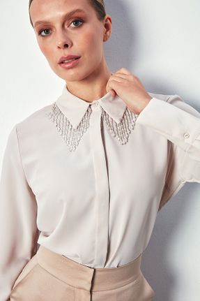 پیراهن بژ زنانه رگولار Sateen - کد 804954022