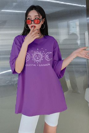 تیشرت بنفش زنانه اورسایز celestial sun moon - کد 658599437