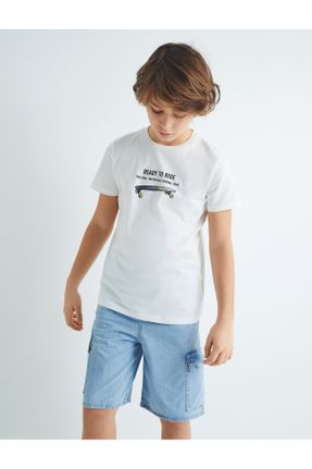تی شرت سفید بچه گانه رگولار پنبه (نخی) تکی کد 802670339