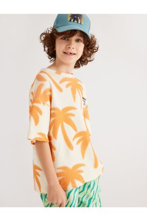 تی شرت نارنجی بچه گانه رگولار یقه گرد پنبه (نخی) تکی کد 818054159