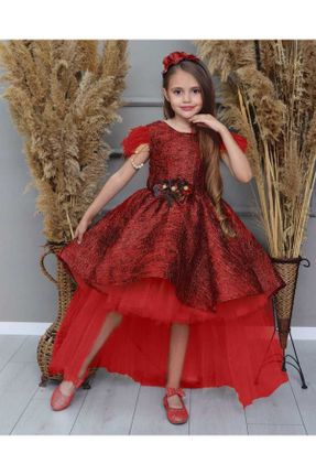 لباس قرمز بچه گانه بافت فیبر طرح گلدار رگولار آستین-کوتاه کد 830491077