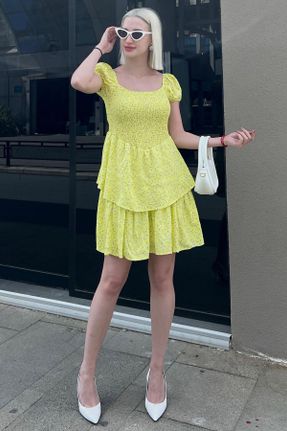 لباس زرد زنانه بافتنی پنبه - پلی استر کد 830479966