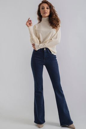 شلوار جین آبی زنانه پاچه لوله ای فاق بلند کد 830514144