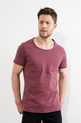 تی شرت زرشکی مردانه رگولار یقه گرد کد 799818381