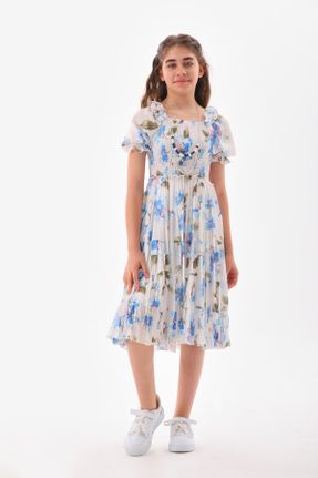 لباس آبی بچه گانه مخلوط پلی استر طرح گلدار راحت آستین-کوتاه بیسیک کد 830627248