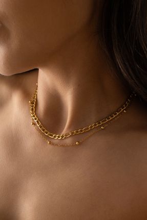 گردنبند استیل طلائی زنانه استیل ضد زنگ کد 830681975