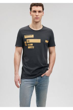 تی شرت مشکی مردانه Fitted یقه گرد پنبه (نخی) تکی کد 3410833