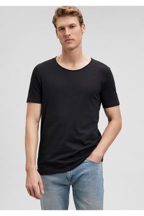 تی شرت مشکی مردانه یقه گرد پنبه - پلی استر Fitted تکی کد 3410727