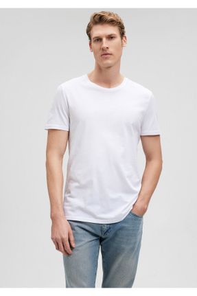 تی شرت سفید مردانه اسلیم فیت یقه گرد پنبه (نخی) تکی کد 89609229