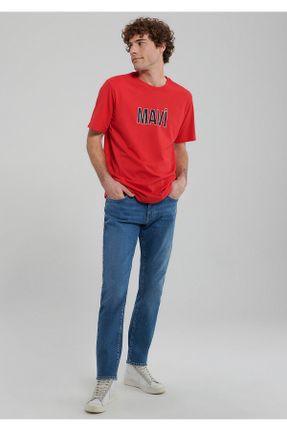 تی شرت قرمز مردانه یقه گرد پنبه (نخی) رگولار تکی کد 93920224