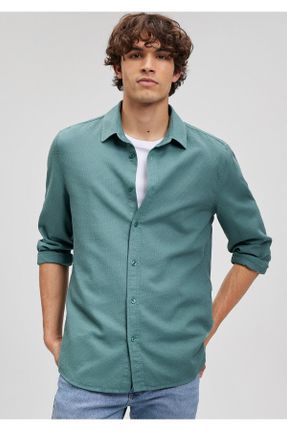 پیراهن سبز مردانه پنبه (نخی) اسلیم فیت یقه پیراهنی کد 242362815