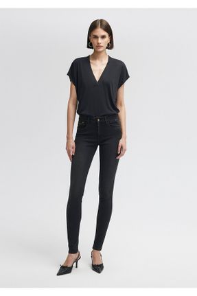 شلوار جین طوسی زنانه پاچه تنگ فاق بلند جین کد 336626546