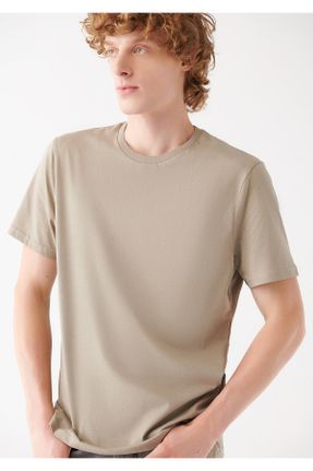 تی شرت قهوه ای مردانه پنبه (نخی) یقه گرد رگولار تکی بیسیک کد 329558036
