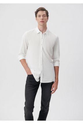 پیراهن سفید مردانه Fitted یقه پیراهنی پنبه - پلی استر کد 334231669
