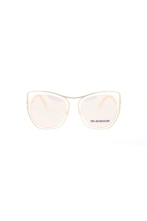 عینک آفتابی طلائی زنانه 55 UV400 فلزی مات هندسی کد 449638659