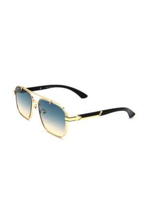 عینک آفتابی طلائی مردانه 56 UV400 فلزی سایه روشن هندسی کد 802632350